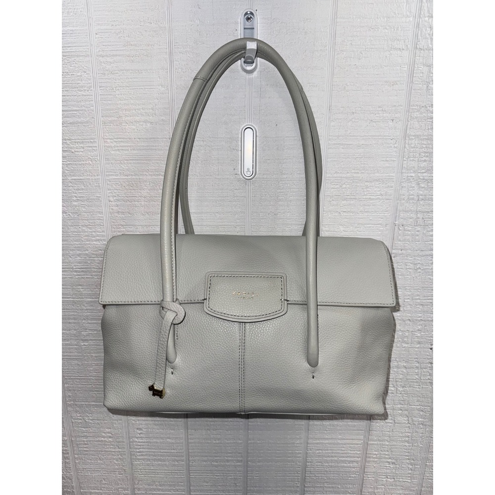 Radley London Shoulder Bag Women Grey Pebbled Leather Flap Satchel Medium